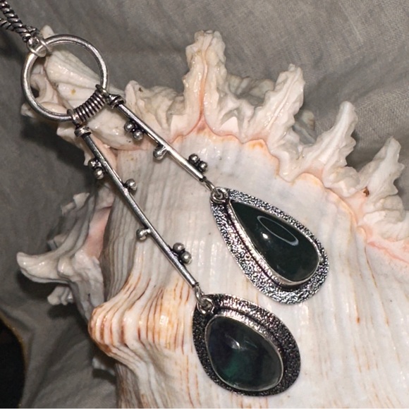 Modern Ruby Ziosite dangle multi-gem handmade statement Necklace - Picture 4 of 14